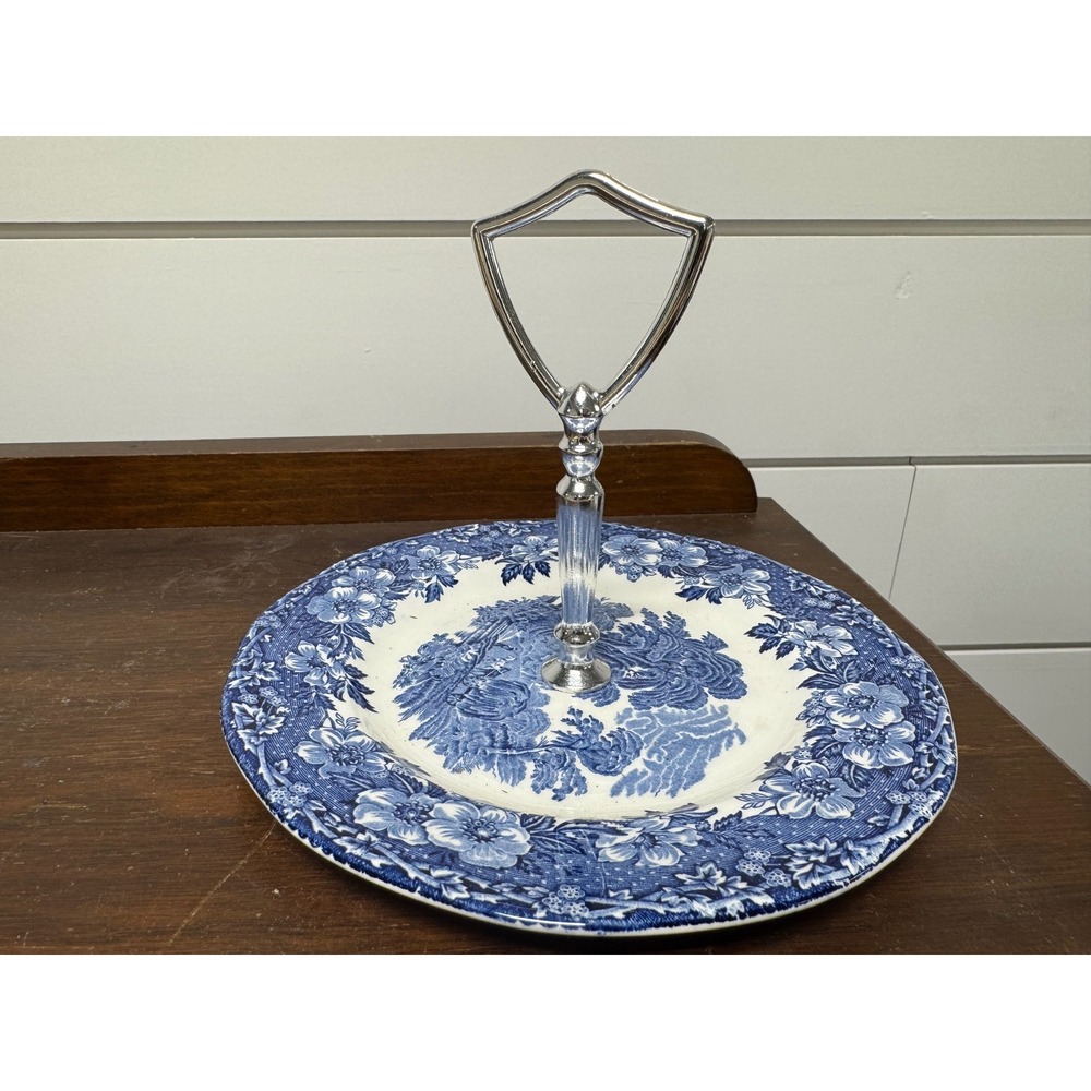 Enoch Wedgwood Woodland Blue White Transferware Tidbit Tray Single Tier Server